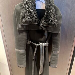 Mackage Toscana Shearling Wool Coat NORI 2-in-1 Asymmetrical Zip Belted Black L